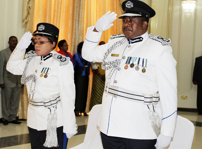 Malcolm Mutale Mulenga, Commissioner Luapula , with Ms Lombe Bwalya Kamukoshi, Commissioner Western Province