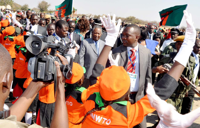 President Michael Sata on arrival at Harry Mwaanga Nkumbula International Airport for the opening of the UNWTO 20th General Assembly in Livingstone.
