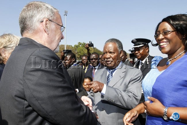 resident Micheal Sata with fisrt Lady Dr Kaseba greet Dr Guy Scott Zambian Vice President At the Airport.