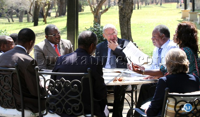 President Sata Being briefed at Royal Zambezi Hotel