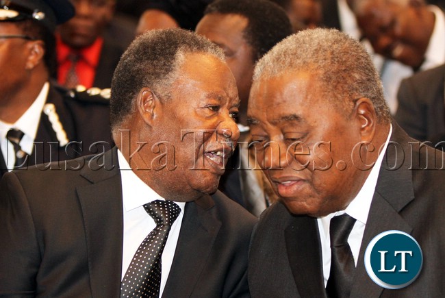 President Sata Chats with Rupiah Banda during the Church Service of BY Mwila