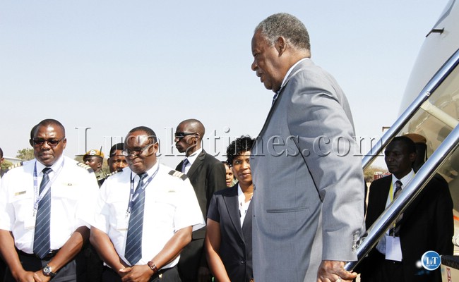 President Sata arrive at Haary Mwanga Nkumbula Airport