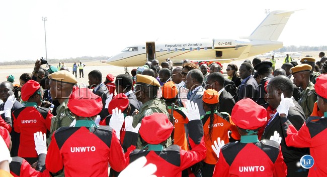 President Sata with the Crowd at Harry Mwanga Nkumbula airport
