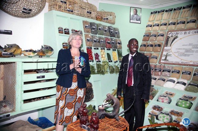 Wife of Vice President Guy Scott, Charlotte, tours stands at the Zambia Agriculture and Commercial Show in Lusaka.