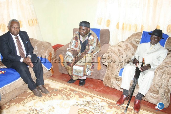 FROM Left to right: Education Deputy Minister, Professor Nevelyn Willombe, Chief Mphamba and Paramount Chief Chikulamayembe of the Tumbuka people in Malawi during a courtesy call at Chiem Mphamba’s palace in Lundazi on Saturday.