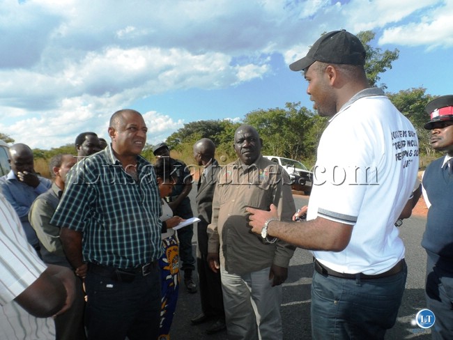 L-R:Sable Transport Managing director Nazir Alloo,Eastern Province Permanent Secretary Bert Mushala and Provincial Minister Malozo Sichone during the tour of Chipata –Lundazi road