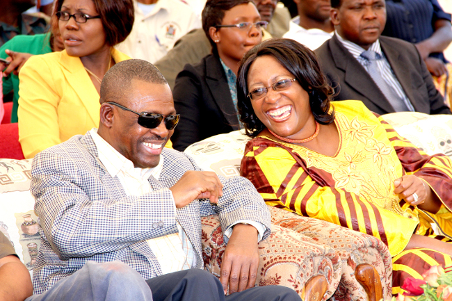 FILE: First Lady Dr Christine Kaseba share a light moment with Wynter Kabimba during Ichibwelamushi Cultural ceremony at Chalata main arena in Mkushi on September 14,2013-Picture by THOMAS NSAMA