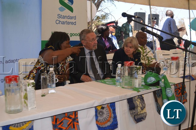 Chiefs and Traditional Affairs Minister Prof Nkandu Luo (left) talks to Vice President Dr Guy Scott during the tree planting ceremony organised by Greepop at Victoria Park National Heritage site. Chiefs and Traditional Affairs Minister Prof Nkandu Luo (left) talks to Vice President Dr Guy Scott during the tree planting ceremony organised by Greepop at Victoria Park National Heritage site.