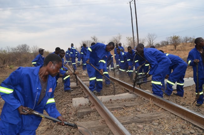 Zambia Railways workers in action during the commencement of the truck rehabilitation programme in Livingstone