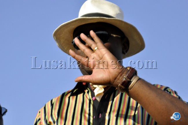 UPND Mazabuka Member of Parliament Garry Nkombo gestures during the party's rally in Mandevu