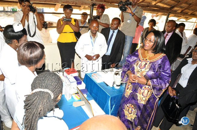 First Lady Dr Christine Kaseba tours Arthur Davison Children's Hospital during an open Day in Ndola on November 8,2013 -Picture by THOMAS NSAMA