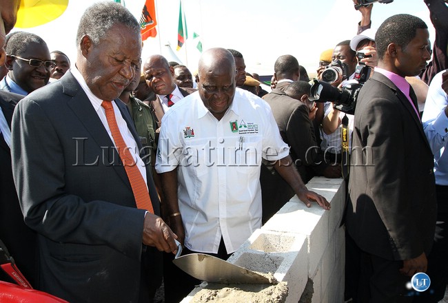 President Sata with former President Kenneth Kaunda lay the foundation stone at new Kenneth Kaunda international airport in Lusaka
