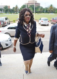 Tourism and Arts Minister Sylvia Masebo arrives at the Supreme Court buildings in Lusaka yesterday to attend sittings of a tribunal that has been appointed to investigate her