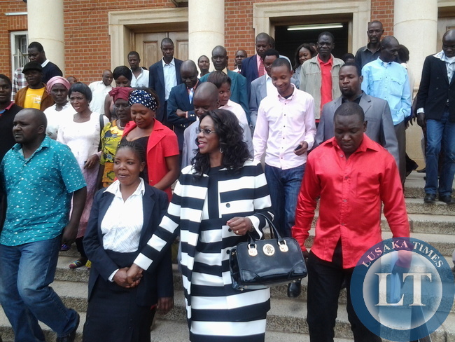 Masebo with her supporters leaving the Supreme Court after the tribunal hearings.