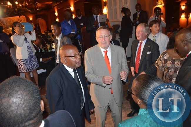 Vice President Guy Scott (middle) and Southern Province Minister Daniel Munkombwe (left) dances during a dinner hosted for delegates attending the ongoing 3rd International Association of Prosecutors (IAP) Conference for the Africa-India Ocean Region at Zambezi Sun Hotel in Livingstone Vice President Guy Scott (middle) and Southern Province Minister Daniel Munkombwe (left) dances during a dinner hosted for delegates attending the ongoing 3rd International Association of Prosecutors (IAP) Conference for the Africa-India Ocean Region at Zambezi Sun Hotel in Livingstone
