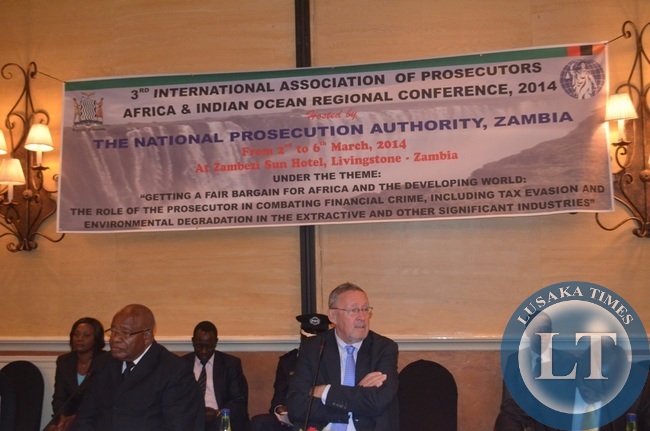 Vice President Guy Scott (middle) and Southern Province Minister Daniel Munkombwe attending the 3rd International Association of Prosecutors (IAP) Conference for the Africa-India Ocean Region in Livingstone at Zambezi Sun Hotel