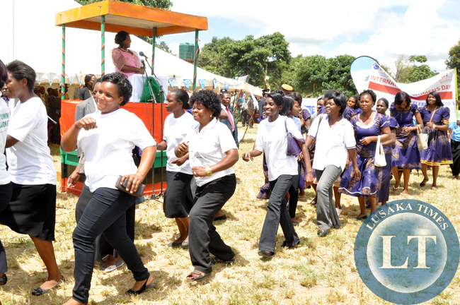 A march past during International Womens Day in Mazabuka