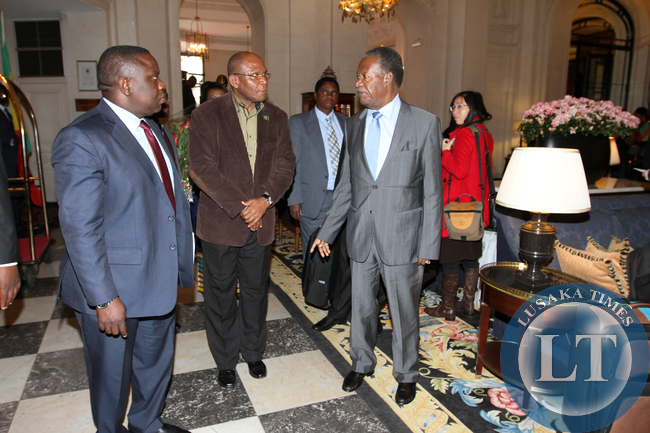 President Sata with Bob Sichinga and Foreign Affairs minister Harry Kalaba in Brussels