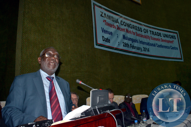 Labour Minister Fackson Shamenda (right) and Zambia Congress of Trade Unions (ZCTU) General Secretary Roy Mwaba