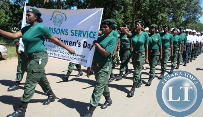 Prison Service women marching during women's day celebrations in Kabwe