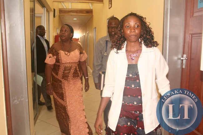 Western Province Minister Josephine Limata (l) during her inspection tour at Lewanika General Hospital in Mongu District, Western Province