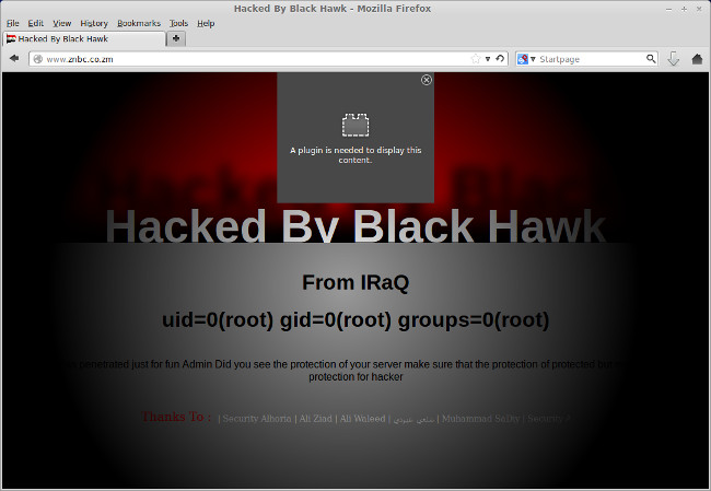 Defaced landing page for ZNBC Website