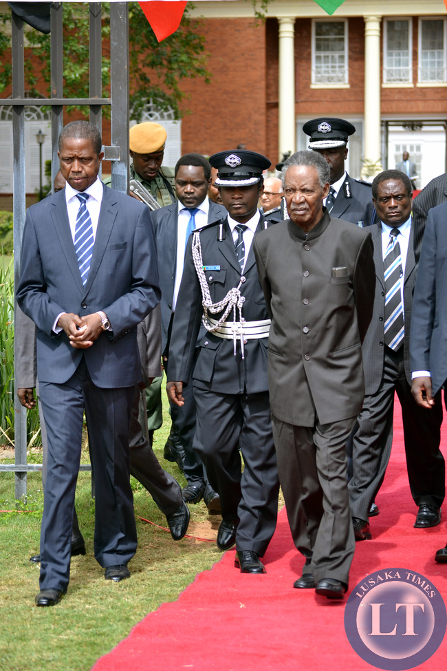 President Michael Sata with Defence minister Edgar Lungu at State House