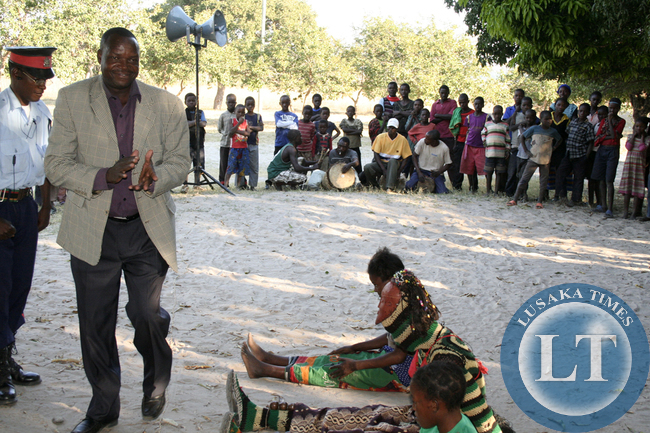 Deputy-Minister-Taundi-Chiseke1 Chiefs and Traditional Affairs Deputy Minister Taundi Chiseke joining the dance group in dancing when the people in mangango constituency welcomed him as the new Chiefs and Traditional Affairs Deputy Minister