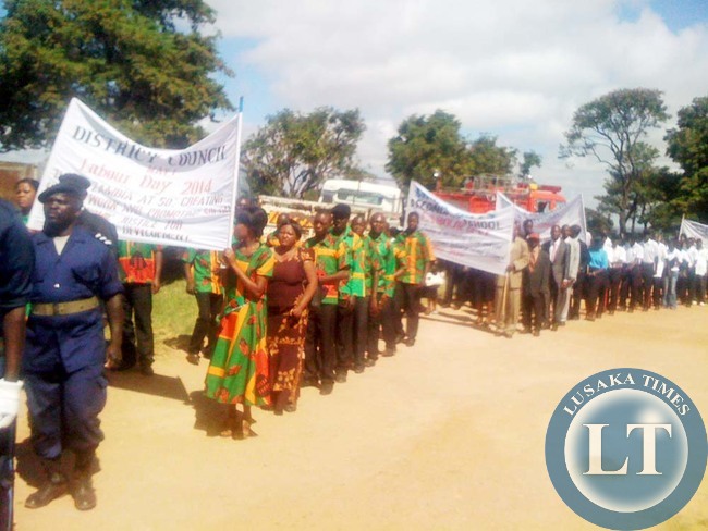 WORKERS marching during the commemoration of Labour Day in Mpika District