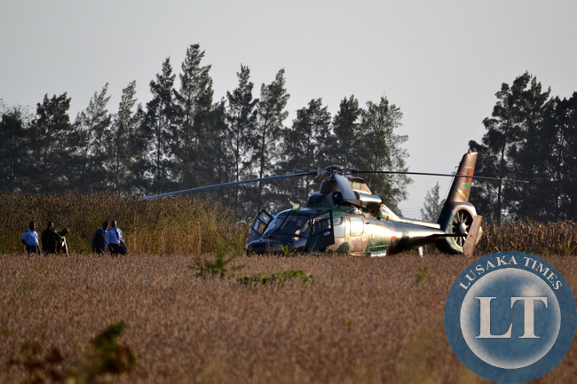 A Zambia Air Force helicopter and personnel at the site where a fatal air crash took place at York Farm on Mumbwa road A Zambia Air Force helicopter and personnel at the site where a fatal air crash took place at York Farm on Mumbwa road