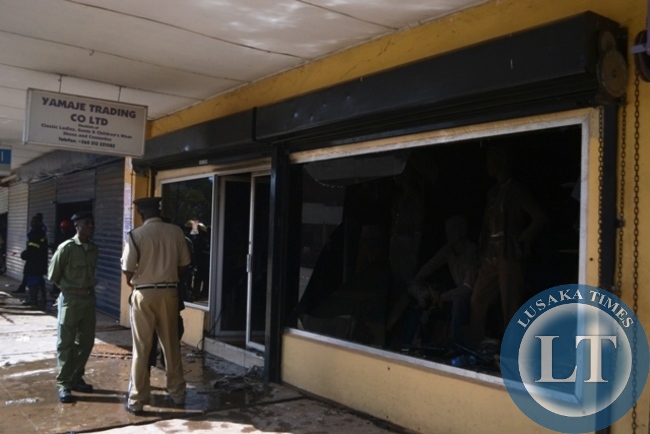 What was left after the fire swept through Kitwe shopping centre