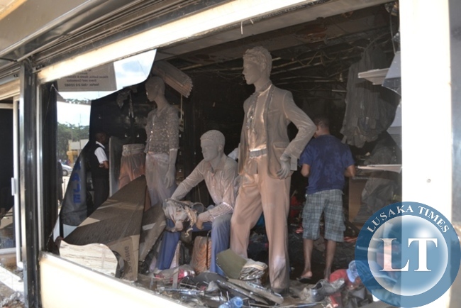 What was left after the fire swept through Kitwe shopping centre