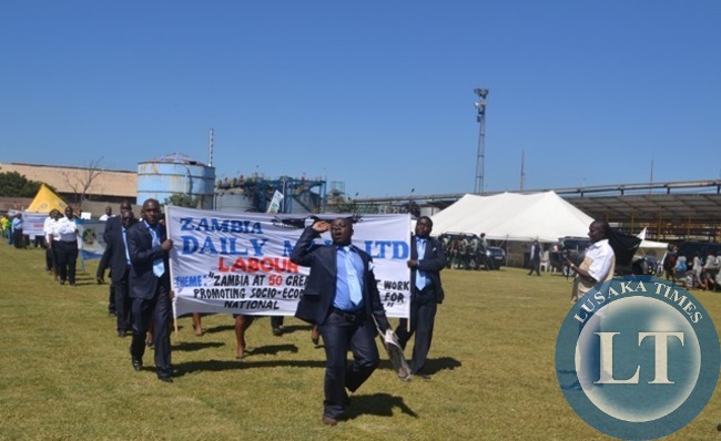 ZAMBIA Daily Mail staff marching during the Labour Day celebrations at Diggers Rugby Club in Kitwe