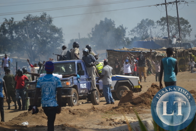 Riot Police in running battles at Lusaka's notorious Chibolya market, with suspected illicit drug dealers