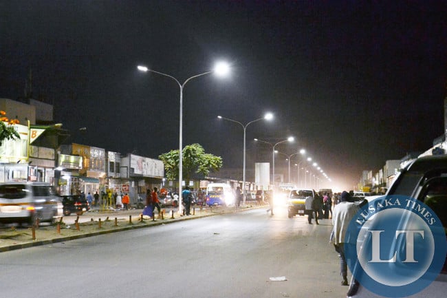 New street lighting on major roads in Lusaka city centre has improved the outlook of the central business district following acquisition and installation of the lights. Above is part of Freedom Way where motorists and pedestrians are now able to do their activities without fear of being mugged