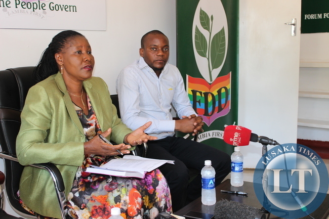 FDD leader Edith Nawakwi addressing the press