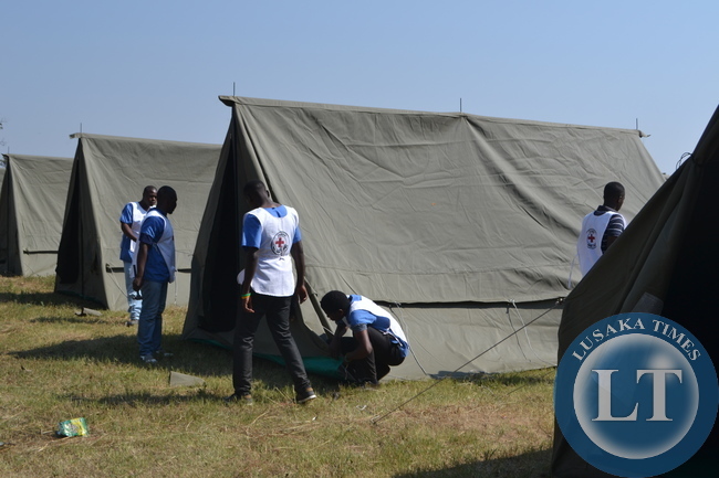Erected tents at Helen Kaunda Secondary School grounds for the homeless Mindolo North squatters whose houses where demolished
