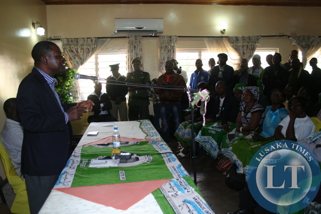 PATRIOTIC Front Secretary General, Wynter Kabimba, addresses party cadres at Luangwa House in Chipata on Thursday. The meeting was aimed at ironing out wrangles that have rocked the party in Eastern Province. PATRIOTIC Front Secretary General, Wynter Kabimba, addresses party cadres at Luangwa House in Chipata on Thursday. The meeting was aimed at ironing out wrangles that have rocked the party in Eastern Province.