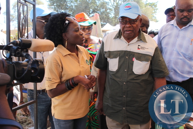 Southern Province Minister Daniel Munkombwe at the official opening of the show with ZAWA staff