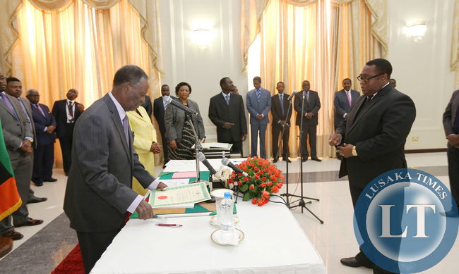 President Michael Sata during the Swearing in Ceremony of of Mr Musa Mwenye Attorney General at State house on Wednesday 30th July 2014- Picture by Eddie Mwanaleza.