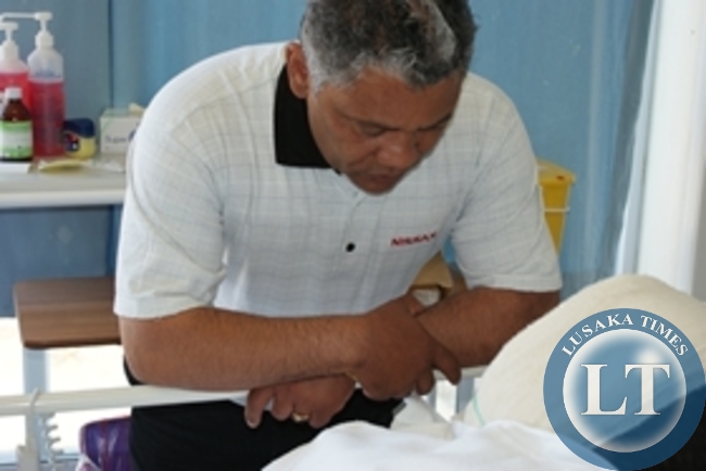 Kabwata Member of Parliament, Given Lubinda, visiting Kazimu Sata at Johannesburg's Milpark Hospital Kabwata Member of Parliament, Given Lubinda, visiting Kazimu Sata at Johannesburg's Milpark Hospital