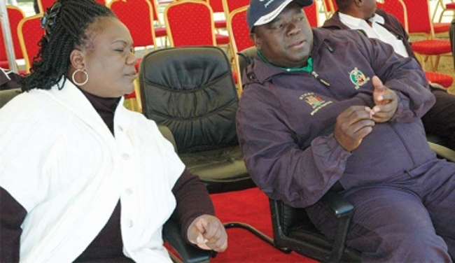 MINISTRY of Transport, Works, Supply and Communications Yamfwa Mukanga (right) with his Permanent Secretary Agnes Musunga during the sports festival at Barclays Sports Complex in Lusaka