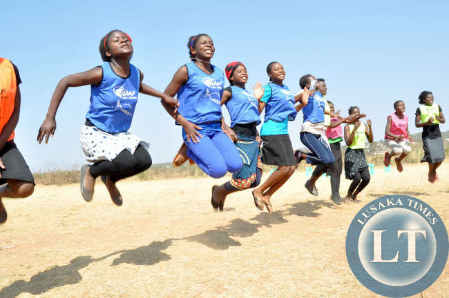 Pupils that attended the First Lady's Mentorship training programme during a physical education Session at Chinsali Girls Secondary School in Muchinga Province onAugust 12, 2014 -Picture by THOMAS NSAMA
