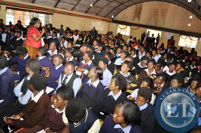 First Lady Dr Christine Kaseba gives a talk at Chinsali Girls Secondary School