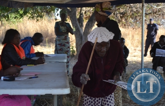 87-yer old Mubotela Siseko was the first to cast the ballot at Kanyimba polling centre in Shikombwe ward in Mangango parliamnetry by-elections