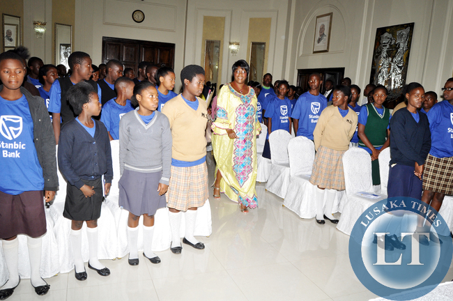 First Lady Dr Christine Kaseba arrives for the Junior achievement mentorship programme at State House on September 2,2014 -Picture by THOMAS NSAMA