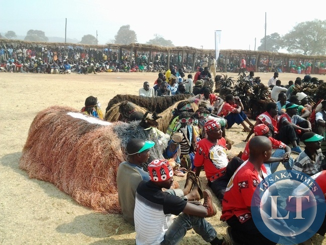 Gule Wa Mkulu and other spectators during Kulamba traditional ceremony of the Chewa Speaking People