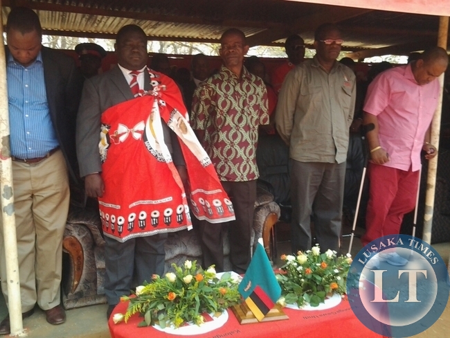 L-R:Commerce Deputy Minister Miles Sampa,Transport Minister Yamfwa Mukanga,Information Minister Dr Joseph Katema and Eastern Province Permanent Secretary Dr Chileshe Muleng during the Kulamba ceremony of the Chewa in Katete
