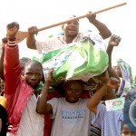 PF Supporters during a rally in Solwezi to drum up support for PF parliamentary candidate  Newton Malwa on September 10,2013 -Picture by THOMAS NSAMA