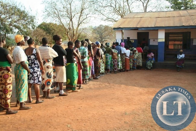VOTERS queue to cast their vote in at Chiparamba sub-centre in the Kasenengwa parliamentary by-election in Chipata